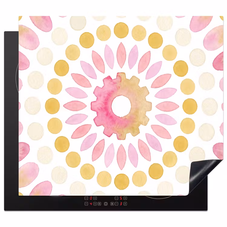 Abstract - Mandala - Kunst - Modern - Roze Inductie beschermer vinyl 3mm middel -3d