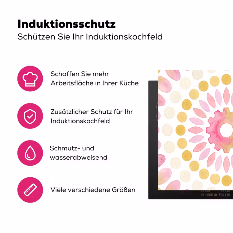 Abstract - Mandala - Kunst - Modern - Roze Inductie beschermer vinyl 3mm middel -zzzzzzz-lf-ups