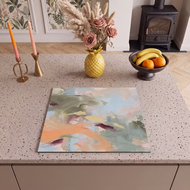 Abstract - Borstelstreken - Kunst - Modern - Pastel Inductie beschermer vinyl 3mm middel -sfeer3
