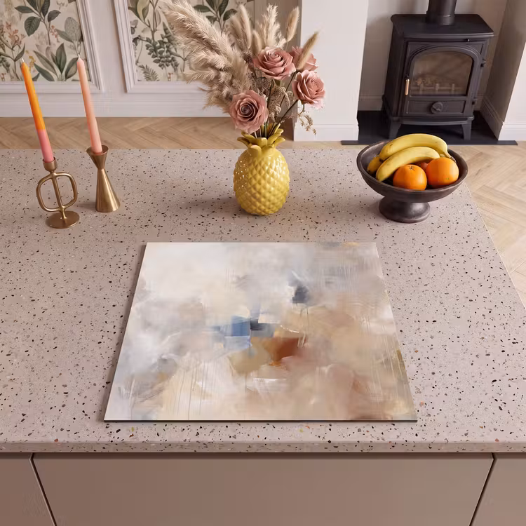 Abstract - Borstelstreken - Modern - Beige - Kunst Inductie beschermer vinyl 3mm middel -sfeer3