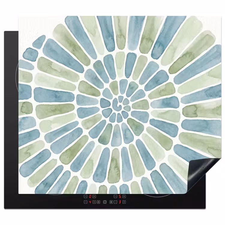 Abstract - Spiraal - Patroon - Modern - Blauw-Groen Inductie beschermer vinyl 3mm middel -3d