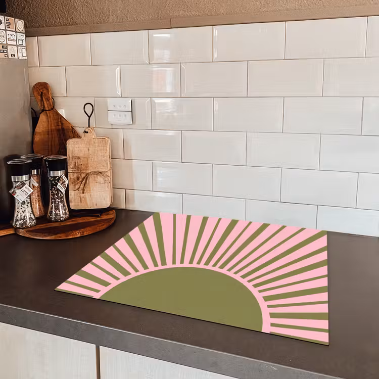 Abstract - Stralen - Grafisch - Roze - Groen Inductie beschermer vinyl 3mm middel -sfeer3