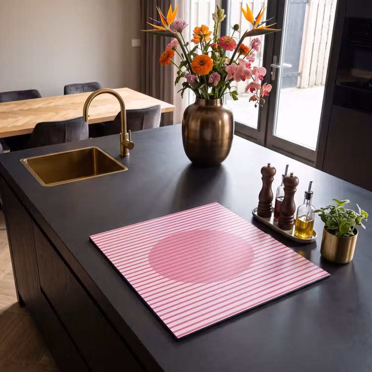 Abstract - Strepen - Ovaal - Roze - Modern Inductie beschermer vinyl 3mm middel -sfeer5