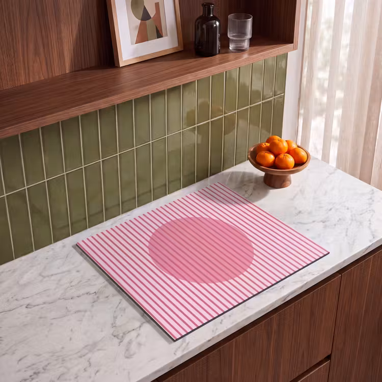 Abstract - Strepen - Ovaal - Roze - Modern Inductie beschermer vinyl 3mm middel -sfeer8
