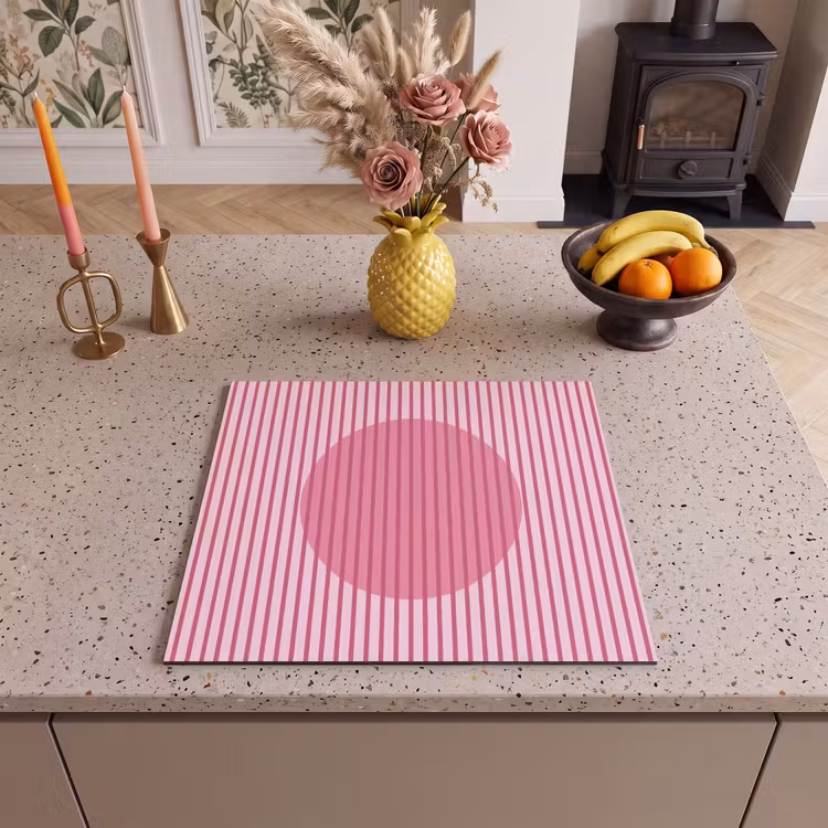Abstract - Strepen - Ovaal - Roze - Modern Inductie beschermer vinyl 3mm middel -sfeer3