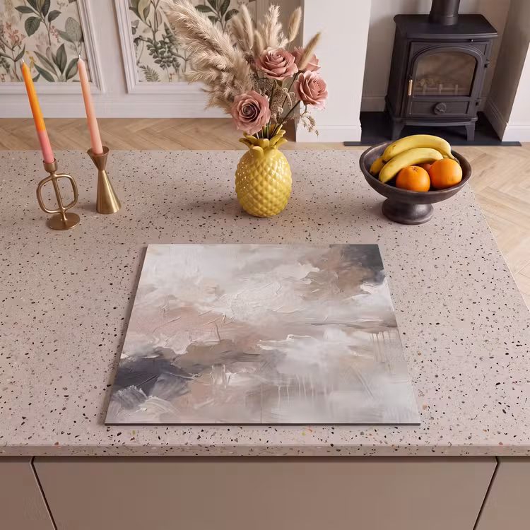 Abstract - Textuur - Kunst - Modern - Beige Inductie beschermer vinyl 3mm middel -sfeer3