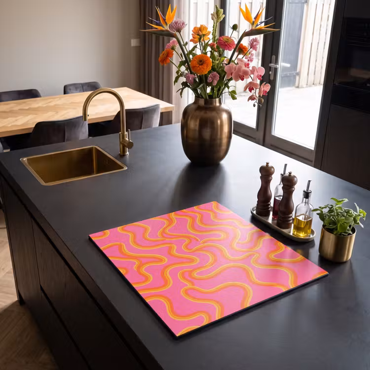 Abstract - Golvende lijnen - Modern - Kleurrijk Inductie beschermer vinyl 3mm middel -sfeer5