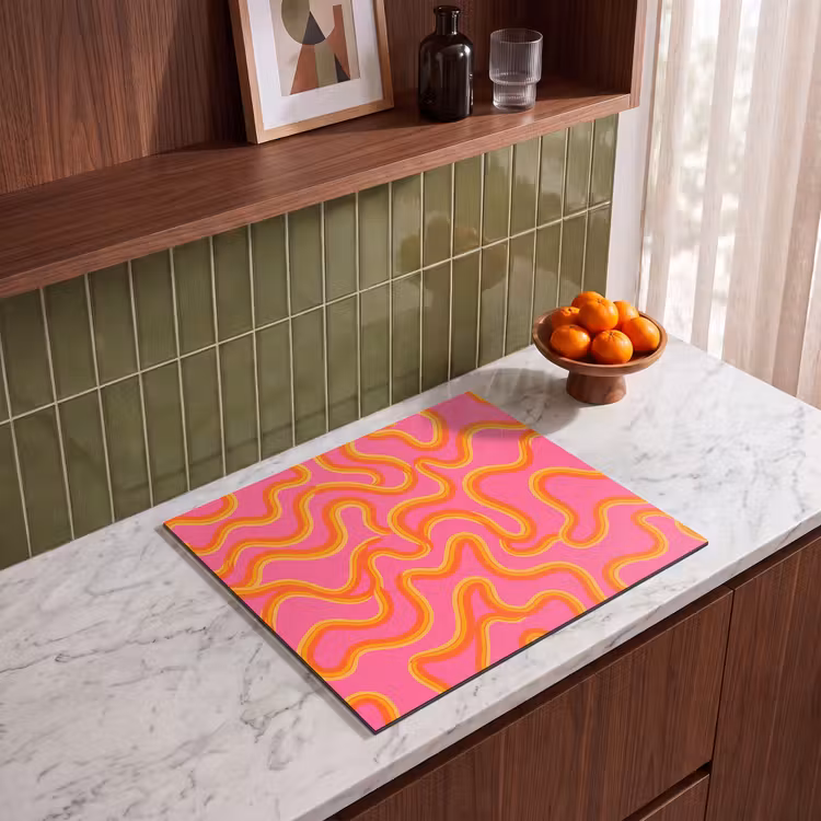 Abstract - Golvende lijnen - Modern - Kleurrijk Inductie beschermer vinyl 3mm middel -sfeer8