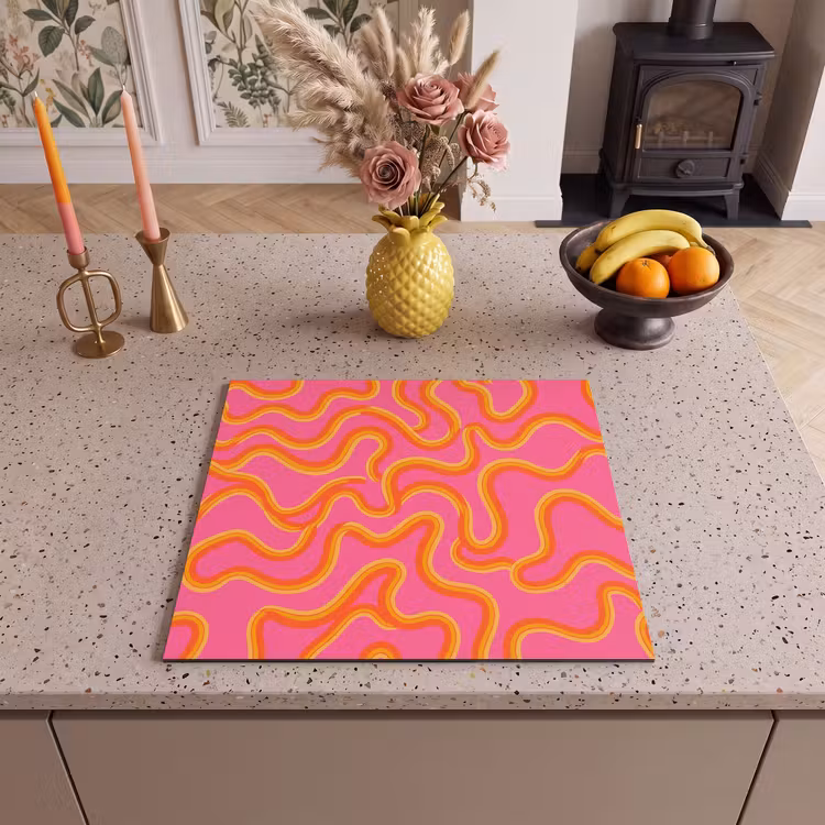 Abstract - Golvende lijnen - Modern - Kleurrijk Inductie beschermer vinyl 3mm middel -sfeer3