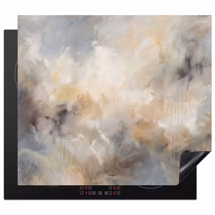 Abstract - Wolken - Sfeervol - Beige - Grijs Inductie beschermer vinyl 3mm middel -3d