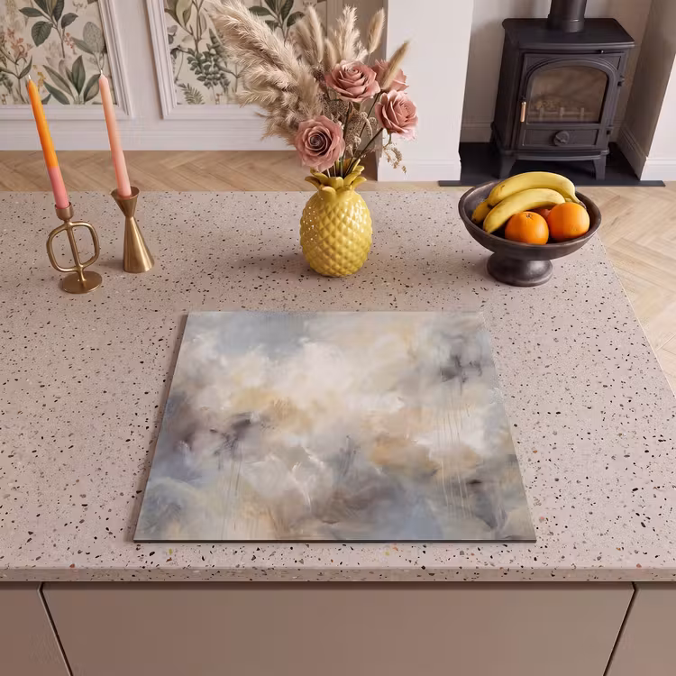Abstract - Wolken - Sfeervol - Beige - Grijs Inductie beschermer vinyl 3mm middel -sfeer3