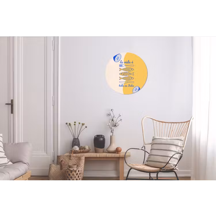 Italië - Eten - Citroen - Vis - Grafisch Wandcirkel aluminium klein -woonkamer