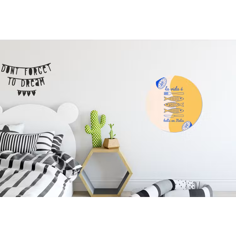Italië - Eten - Citroen - Vis - Grafisch Wandcirkel aluminium klein -kinderkamer