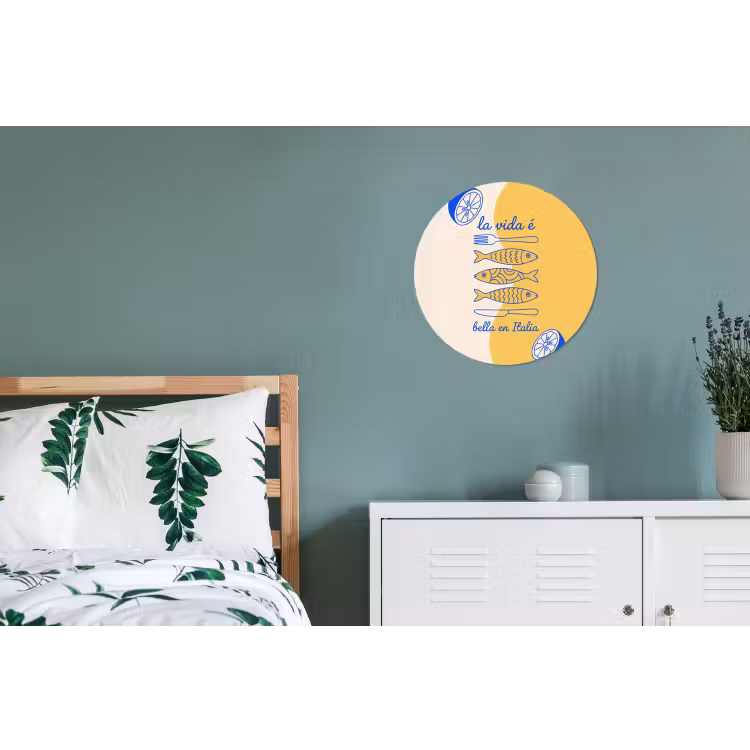 Italië - Eten - Citroen - Vis - Grafisch Wandcirkel aluminium klein -slaapkamer