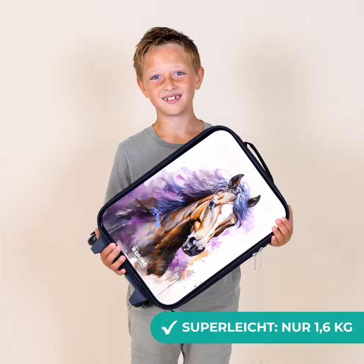 Aquarel paard met paarse manen Kinderkoffer - Zwart klein -sfeer4_DE