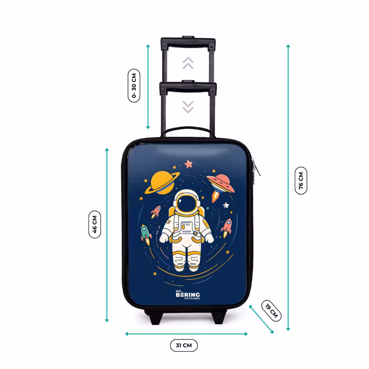 Astronaut - Planeet - Sterren - Raket Kinderkoffer - Zwart klein -productfoto_formaten