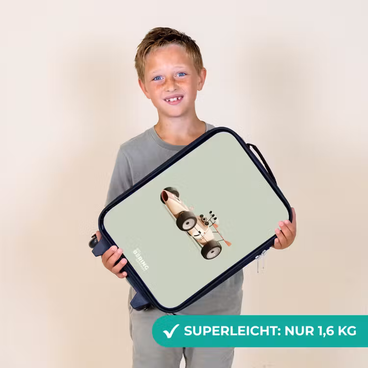 Beige retro raceauto op groen achtergrond Kinderkoffer - Zwart klein -sfeer4_DE