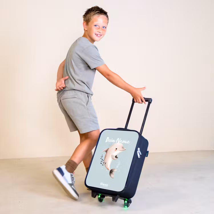 Beige dolfijn in blauw water Kinderkoffer - Zwart klein -sfeer3