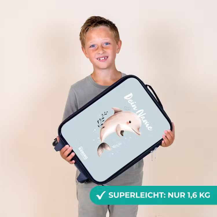 Beige dolfijn in blauw water Kinderkoffer - Zwart klein -sfeer4_DE