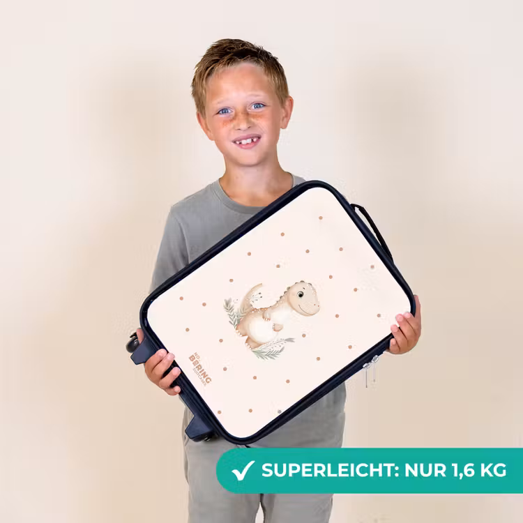 Beige dino op een stippen achtergrond Kinderkoffer - Zwart klein -sfeer4_DE