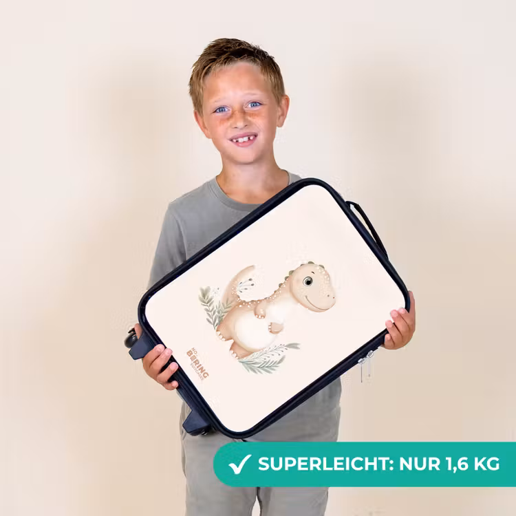 Beige dinosaurus met groene blaadjes Kinderkoffer - Zwart klein -sfeer4_DE
