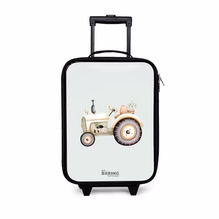 Beige vintage tractor in pastel groene kleuren Kinderkoffer - Zwart klein -3d