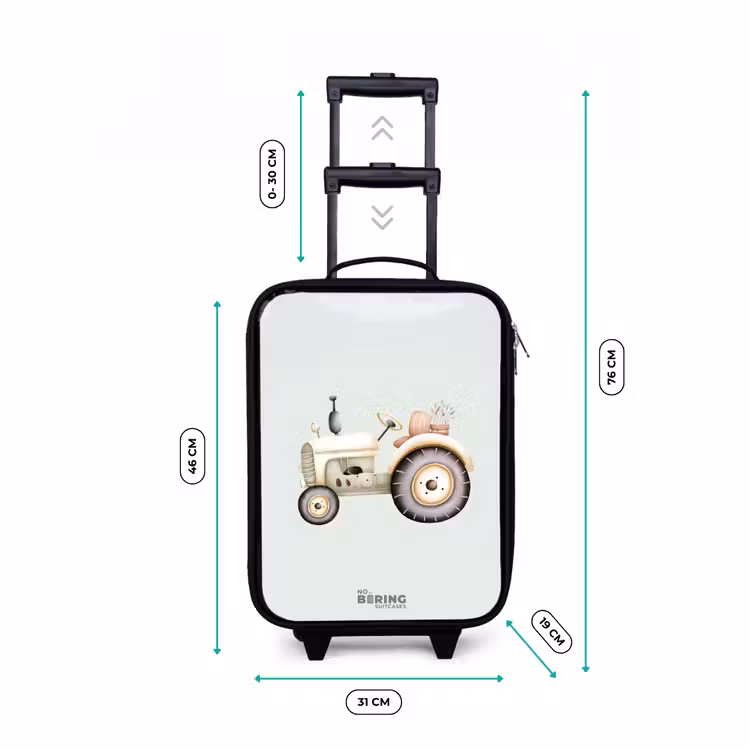 Beige vintage tractor in pastel groene kleuren Kinderkoffer - Zwart klein -productfoto_formaten