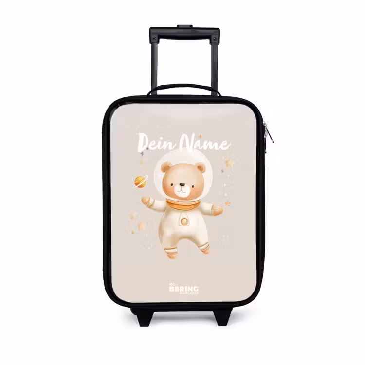 Beige ruimtebeer zweeft tussen sterren Kinderkoffer - Zwart klein -3d