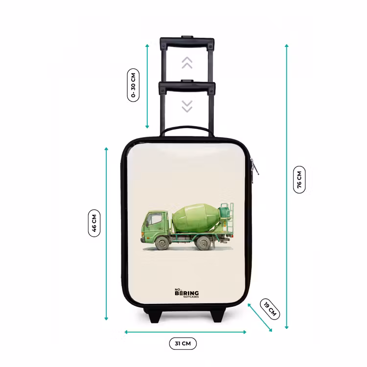 Betonmixer - Getekend - Groen Kinderkoffer - Zwart klein -productfoto_formaten