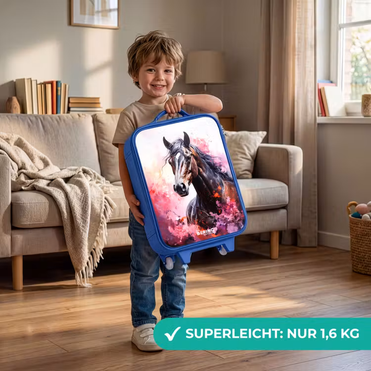 Aquarel paard in kleurexplosie Kinderkoffer - Blauw klein -sfeer2_DE