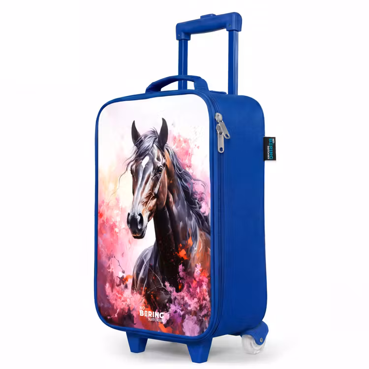 Aquarel paard in kleurexplosie Kinderkoffer - Blauw klein -productfoto_schuin