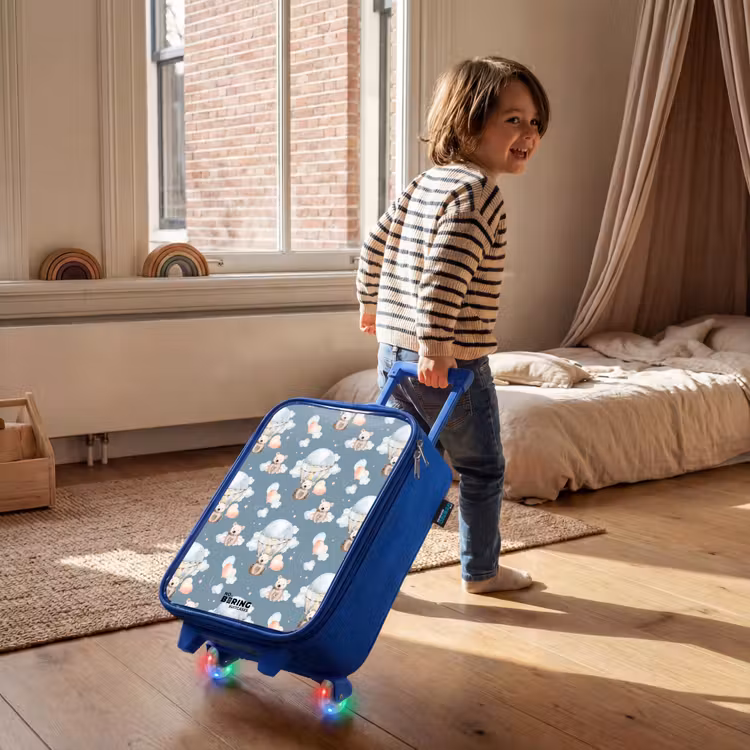 Beertjes in luchtballonnen tussen wolken en ballonnen Kinderkoffer - Blauw klein -sfeer1