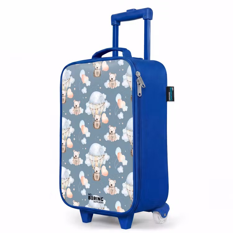 Beertjes in luchtballonnen tussen wolken en ballonnen Kinderkoffer - Blauw klein -productfoto_schuin