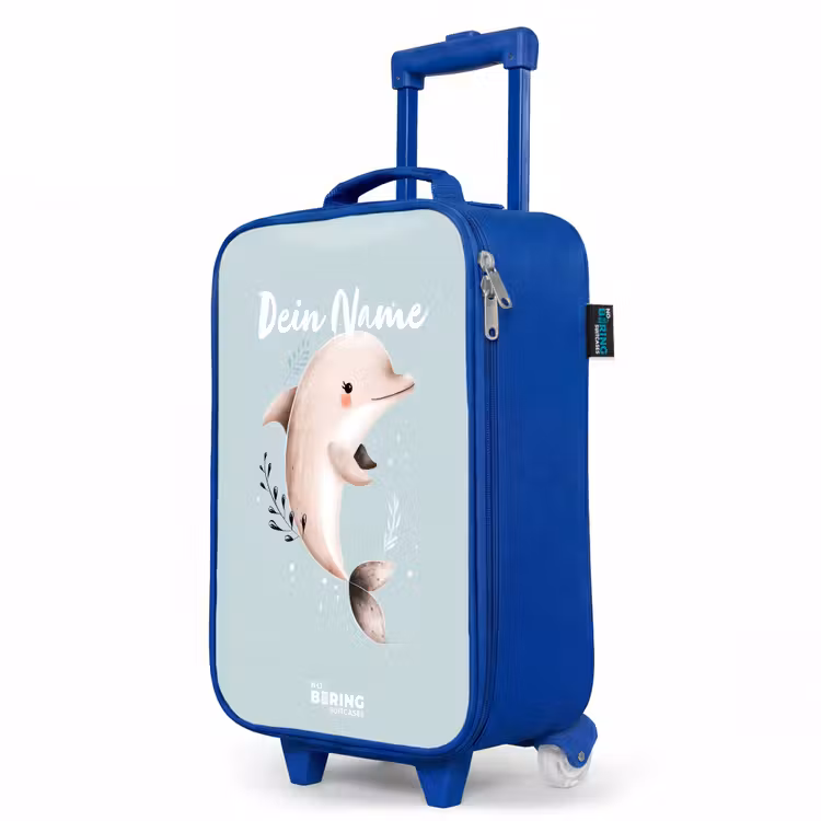 Beige dolfijn in blauw water Kinderkoffer - Blauw klein -productfoto_schuin