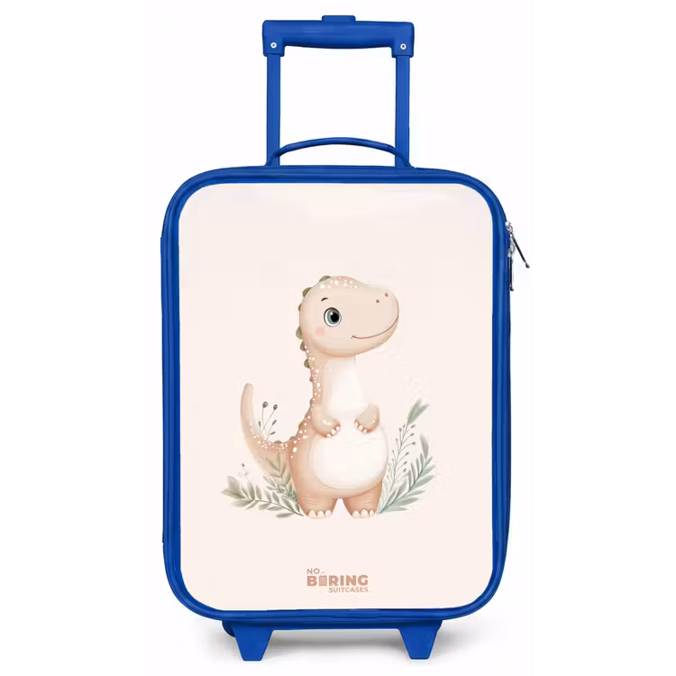 Beige dinosaurus met groene blaadjes Kinderkoffer - Blauw klein -zz3dotto
