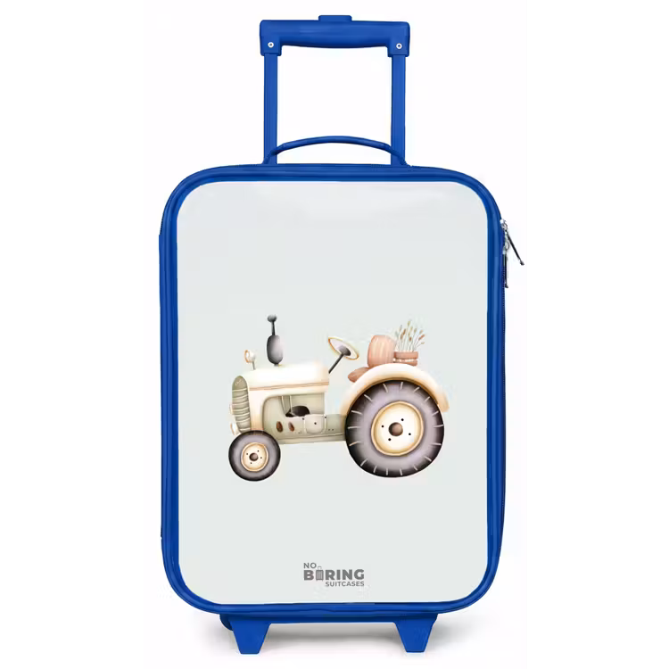 Beige vintage tractor in pastel groene kleuren Kinderkoffer - Blauw klein -zz3dotto