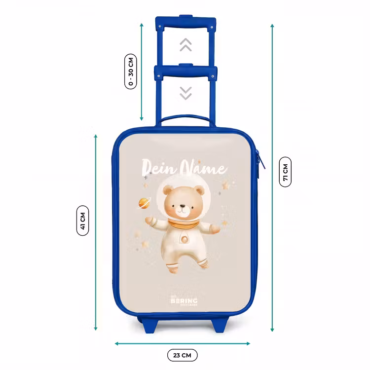 Beige ruimtebeer zweeft tussen sterren Kinderkoffer - Blauw klein -productfoto_formaten