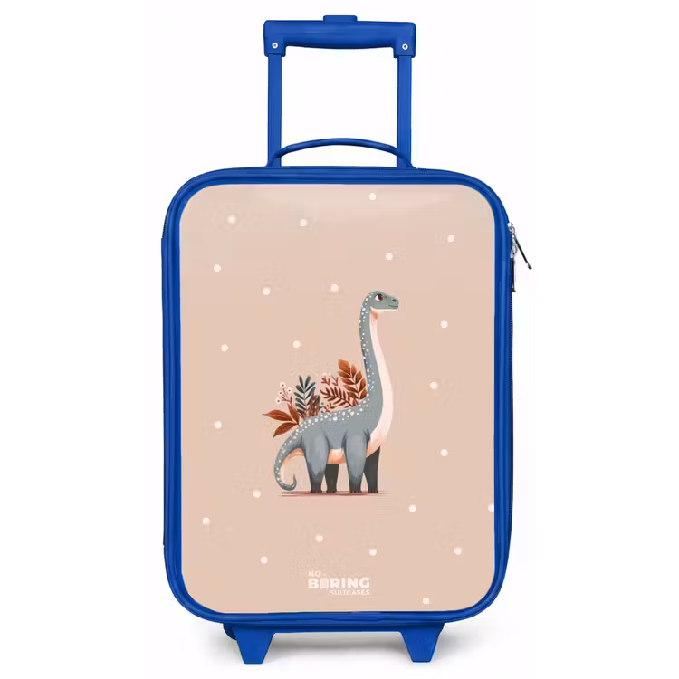 Blauwe dinosaurus op een beige stippenachtergrond Kinderkoffer - Blauw klein -zz3dotto