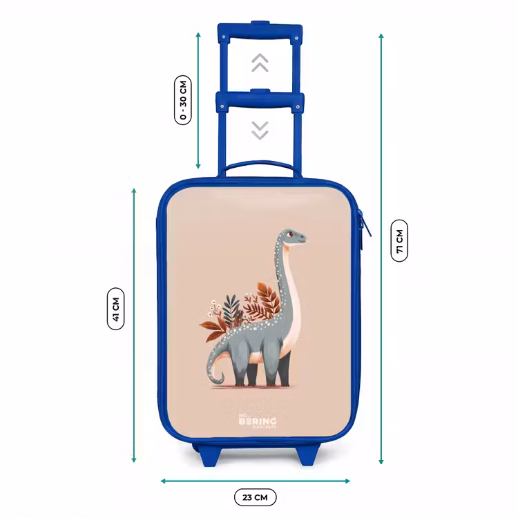 Blauwe dinosaurus op een beige achtergrond Kinderkoffer - Blauw klein -productfoto_formaten