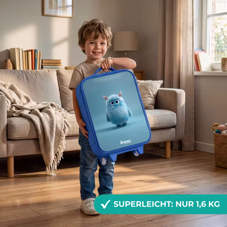 Blauw pluizig monster met hoorns Kinderkoffer - Blauw klein -sfeer2_DE