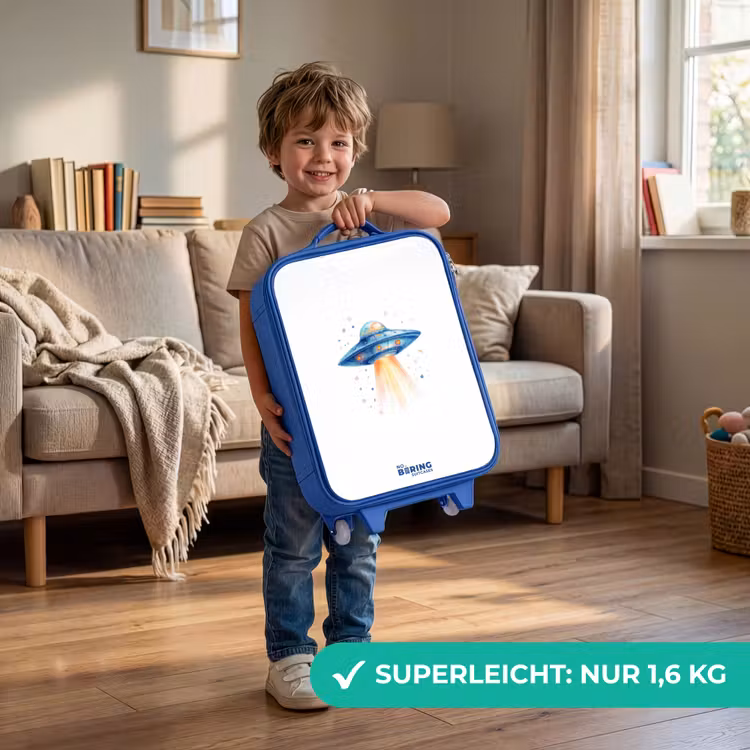 Blauw ruimteschip met lichtstraal Kinderkoffer - Blauw klein -sfeer2_DE