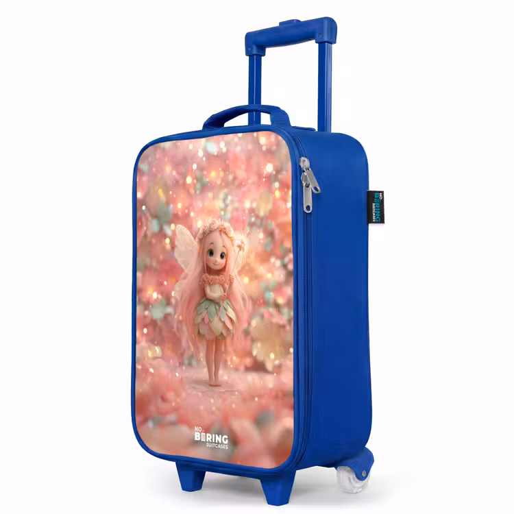 Bloemenfee in roze sprookjeswereld Kinderkoffer - Blauw klein -productfoto_schuin