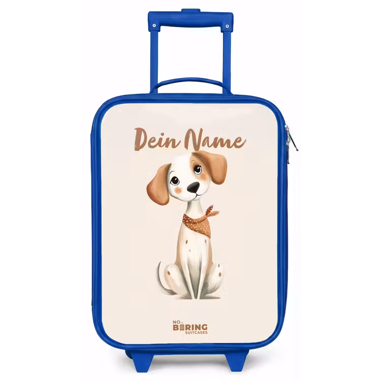 Bruin gevlekte pup op een beige achtergrond Kinderkoffer - Blauw klein -zz3dotto