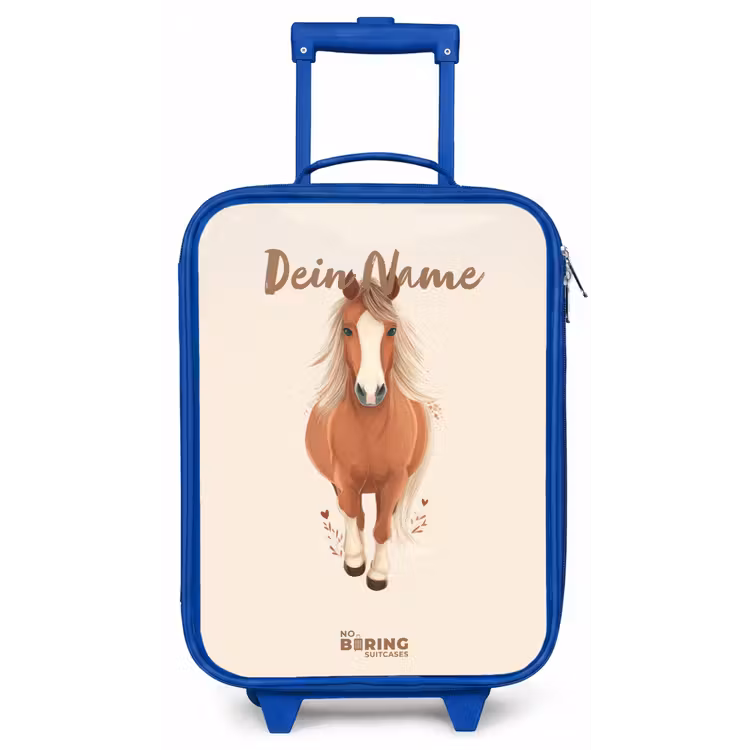 Bruin paard in gallop Kinderkoffer - Blauw klein -zz3dotto
