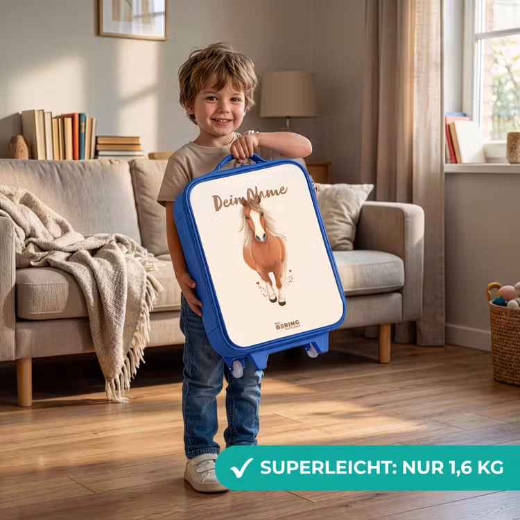 Bruin paard in gallop Kinderkoffer - Blauw klein -sfeer2_DE