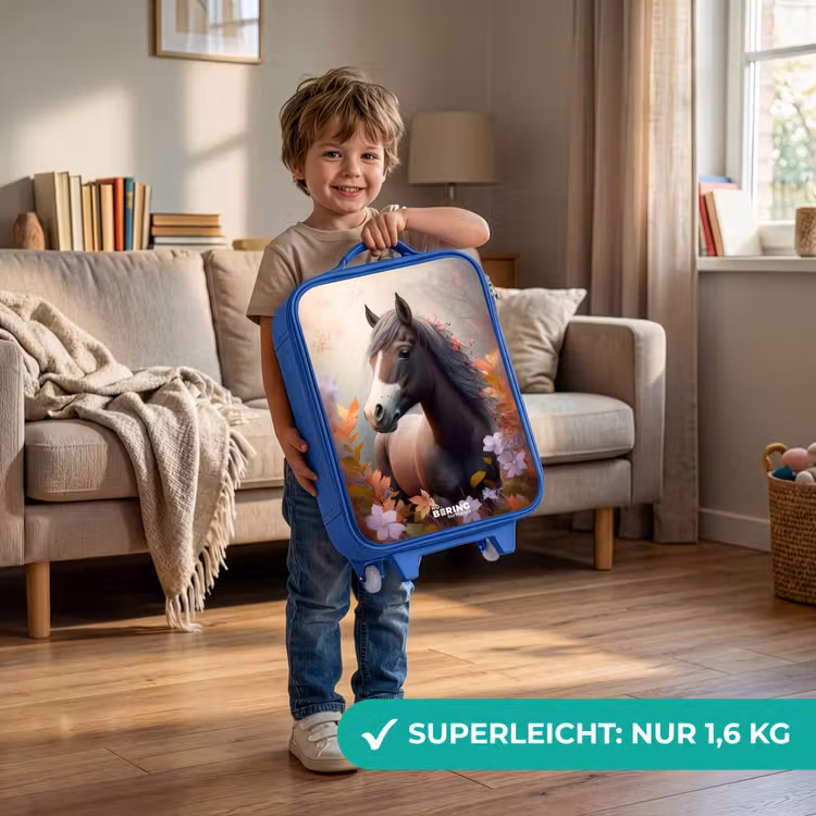 Bruin paard in de herfst Kinderkoffer - Blauw klein -sfeer2_DE