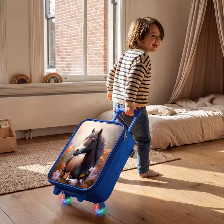 Bruin paard in de herfst Kinderkoffer - Blauw klein -sfeer1
