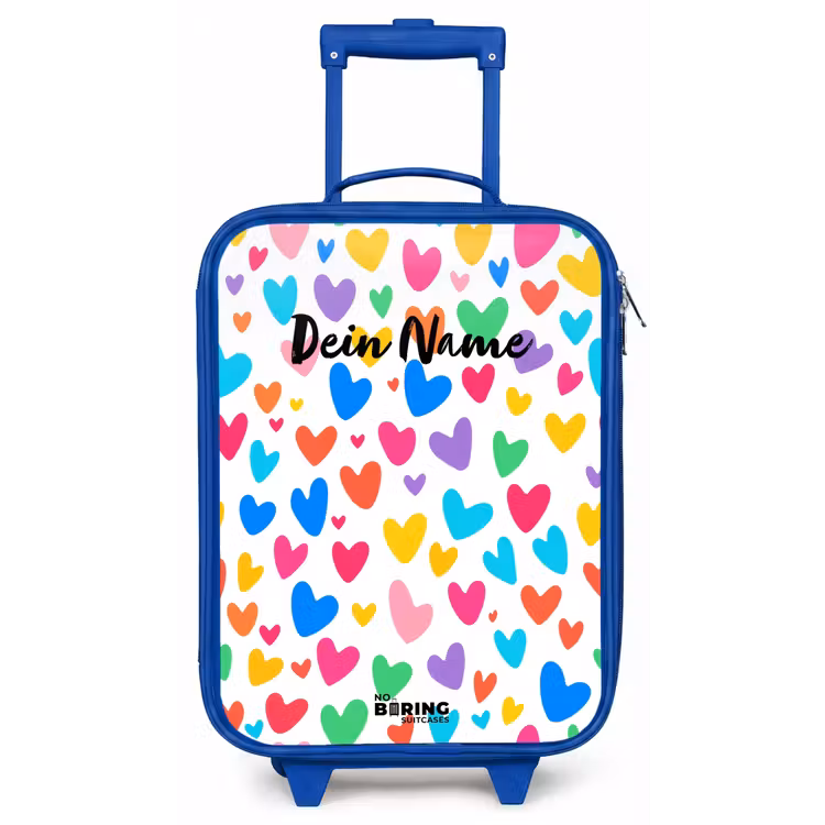 Gekleurde hartjes Kinderkoffer - Blauw klein -zz3dotto