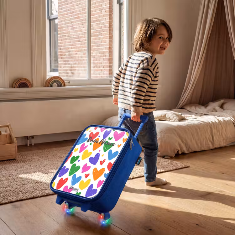 Gekleurde hartjes Kinderkoffer - Blauw klein -sfeer1