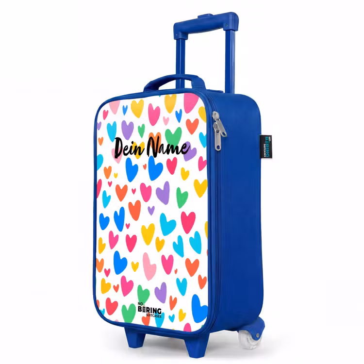 Gekleurde hartjes Kinderkoffer - Blauw klein -productfoto_schuin